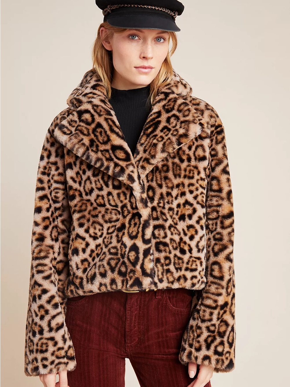 Anthropologie Current Air Leopard Faux Fur Jacket Size S